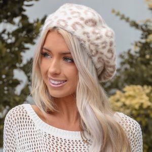 Fuzzy Leopard Print Beret Hat